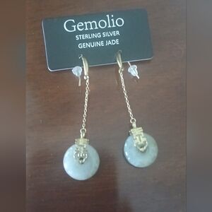 Gemolio Sterling Silver Goldtone Jade Earrings